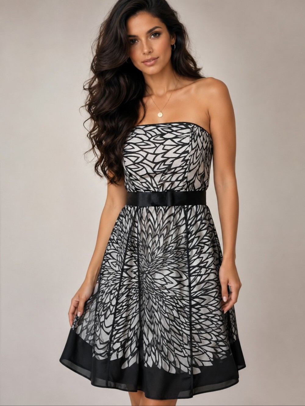 WHBM Strapless Black/Nude Floral Dark Fairy Romantic Fit & Flare Dress Sz 4